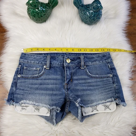 American Eagle sparkle star pocket denim shorts size 0 - Picture 10 of 10